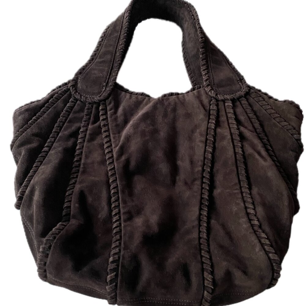 SALE ~ Vintage Kooba Hobo Suede Bag Dark Brown Suede Wide Shoulder Straps - Picture 5 of 16